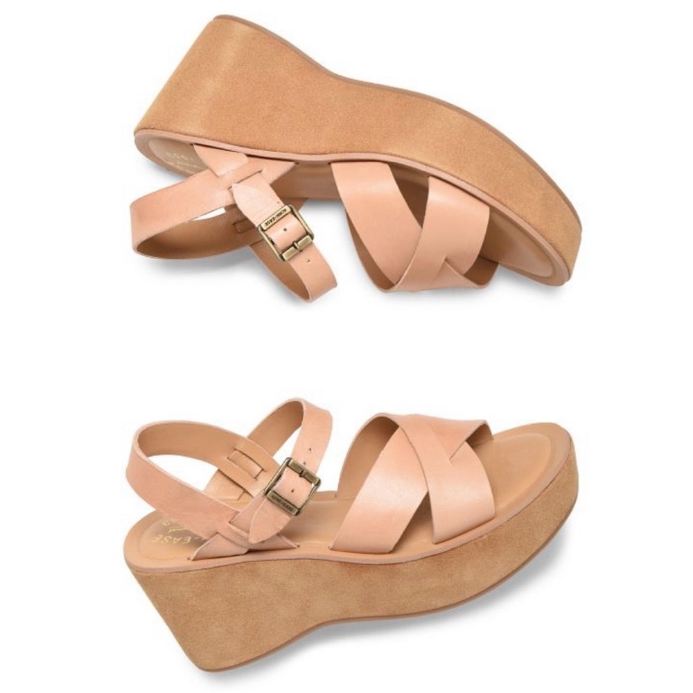 Kork-Ease Tan Leather Platform Wedge Sandals
